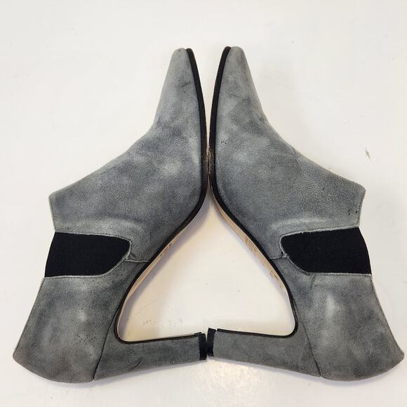 Saks Fifth Avenue Gray Suede Heeled Ankle Booties Size 5.5 B Pointed Toe Slip On - Picture 7 of 9